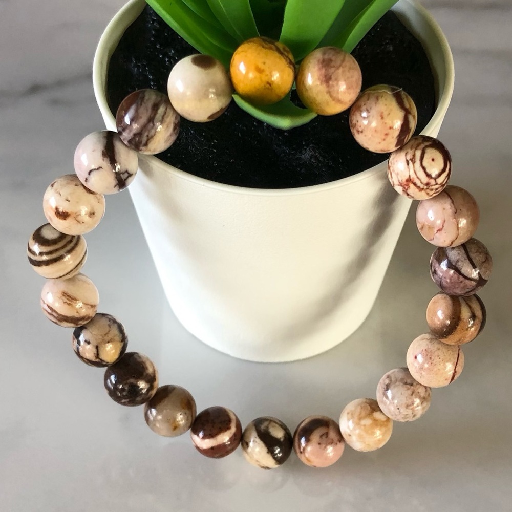 Australian Zebra 8mm Natural Stone Beads Stretchable Bracelet - Picture 2 of 4